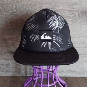 Quiksilver Hat Black Palm Floral Skate Surf Tropical Mesh Trucker Snapback OSFM